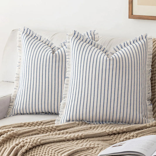 Striped Farmhouse Throw Pillow Covers
