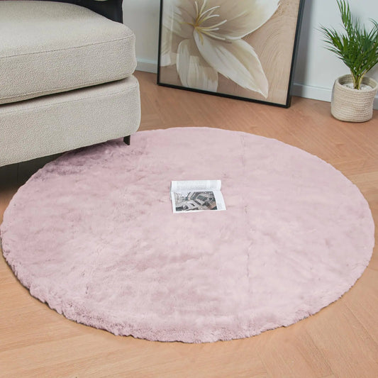 Pink Boho Faux Fur Round Rug – 4ft