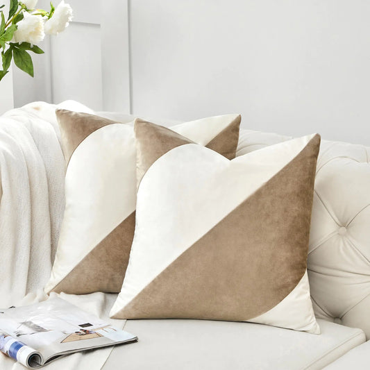 Ivory Tan Color Block Pillow Covers