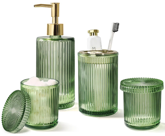 Green Glass Bathroom Accessories (4 Piece)